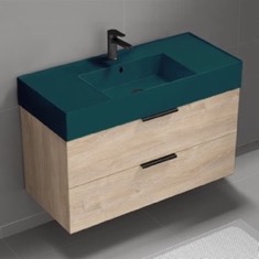 Floating Bathroom Vanity, Modern, 40 inch, Green Ceramic Sink